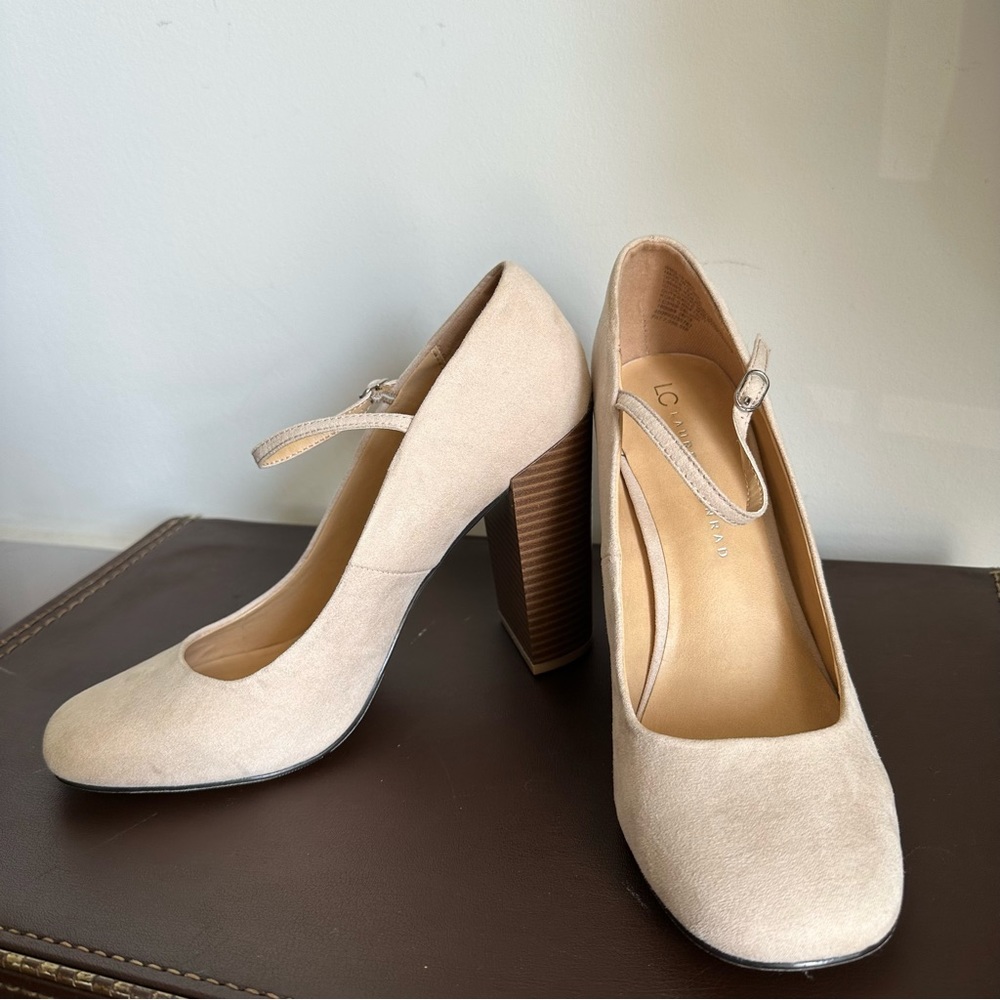 LC Lauren Conrad Suede Blush Block High Heel Pumps Round Toe Women’s